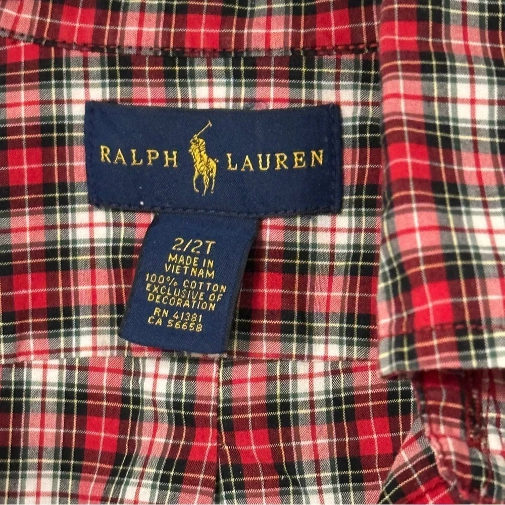 Ralph Lauren Kids Red Plaid Button Down, Long Sleeve Shirt, 2 / 2T  EUC!